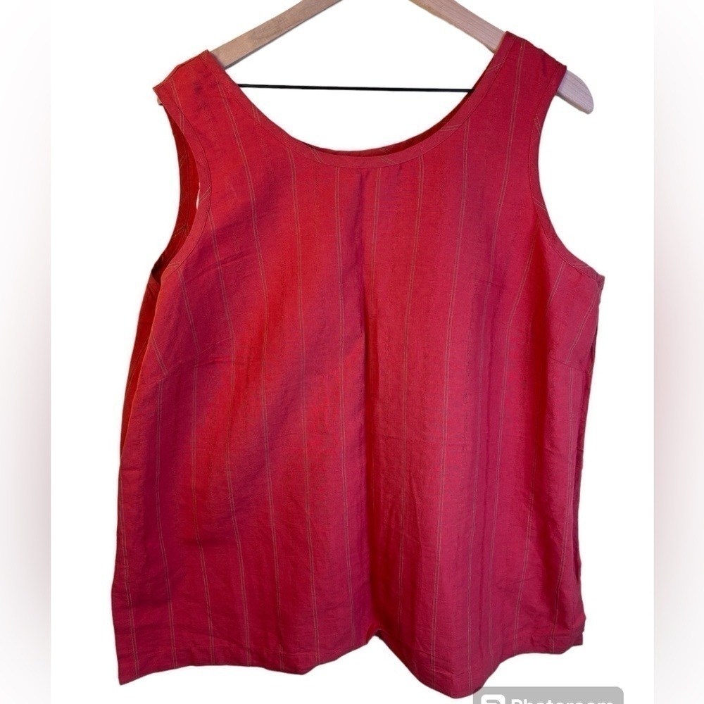 EVAN-PICONE 55% Linen Tank Top Size 1X Side Slits Lagonlook Summer